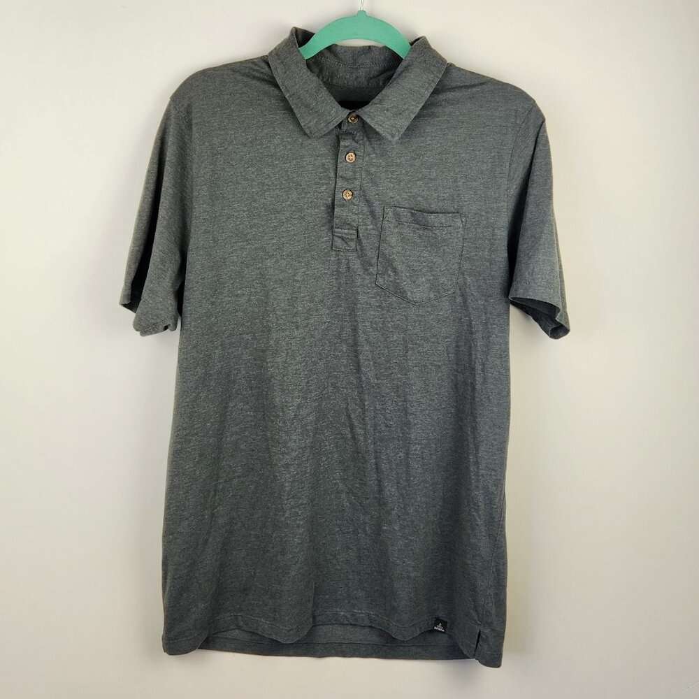 Prana Men's Heather Gray Soft Stretchy Short Sleeve Polo Shirt Single Stitch M